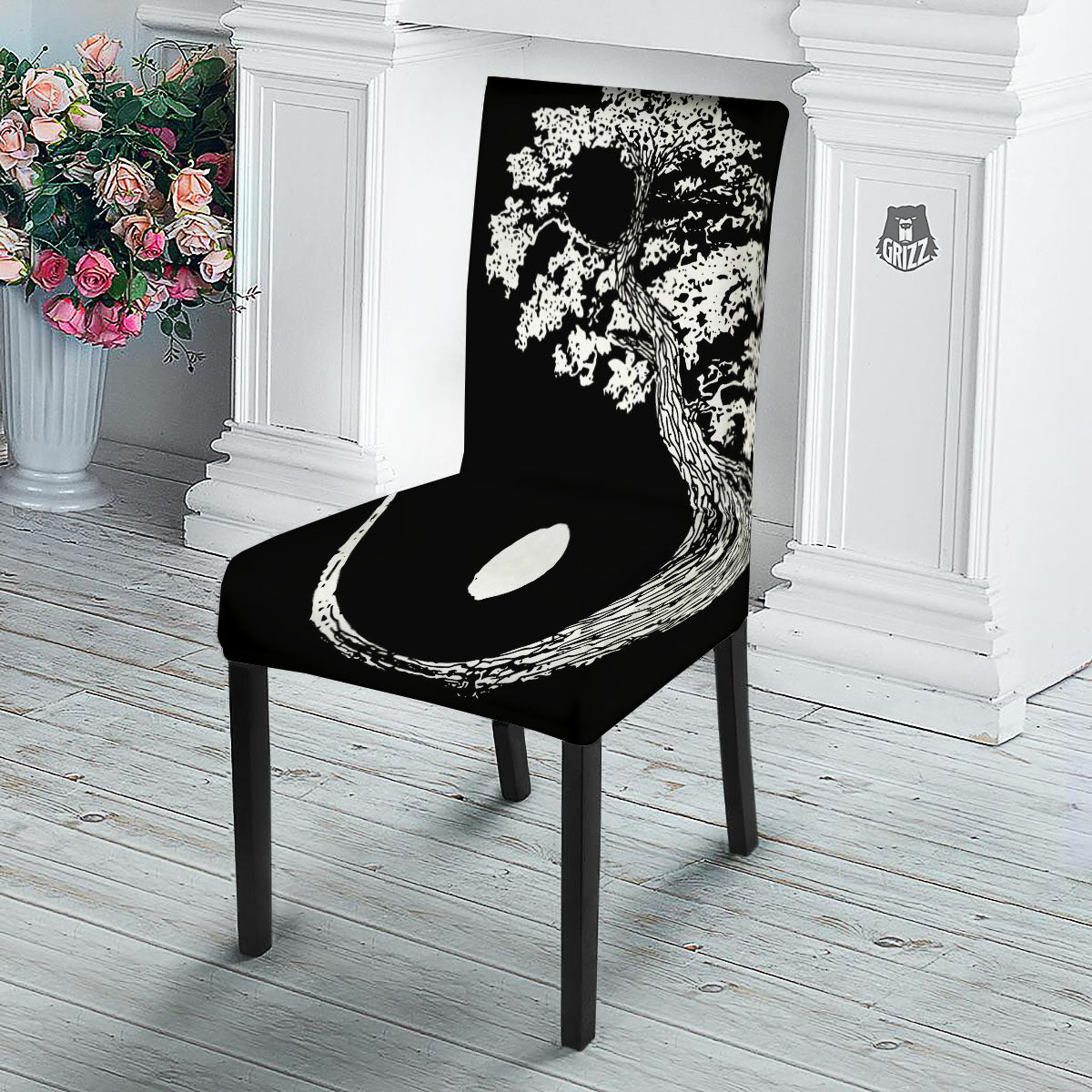 Yin Yang Roots Print Dining Chair Slipcover-grizzshop