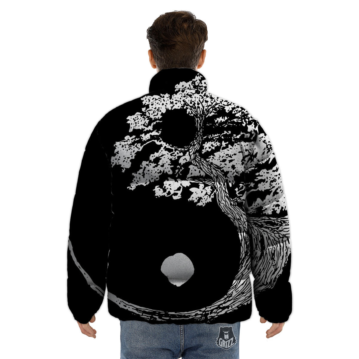 Yin Yang Roots Print Puffer Jacket-grizzshop