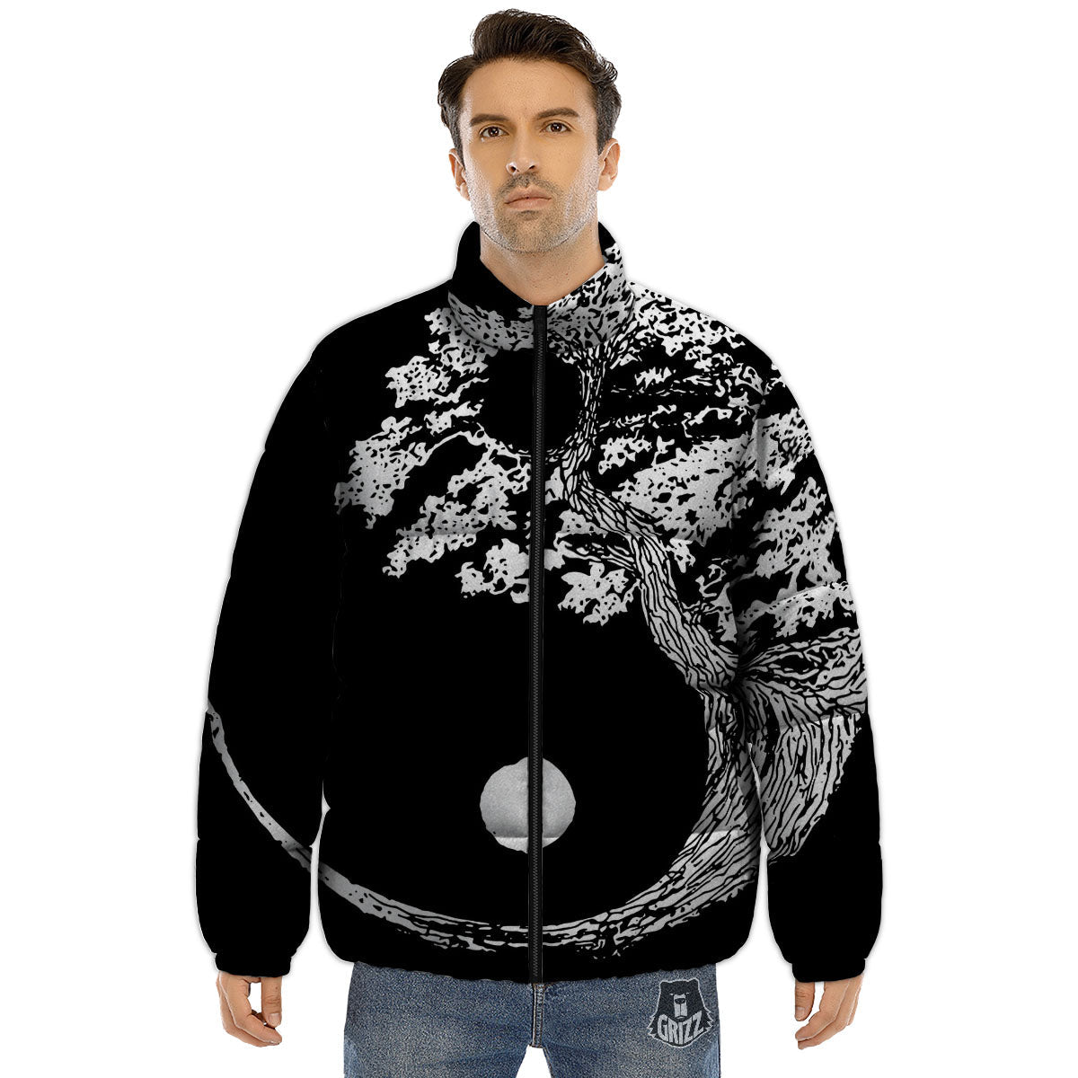 Yin Yang Roots Print Puffer Jacket-grizzshop
