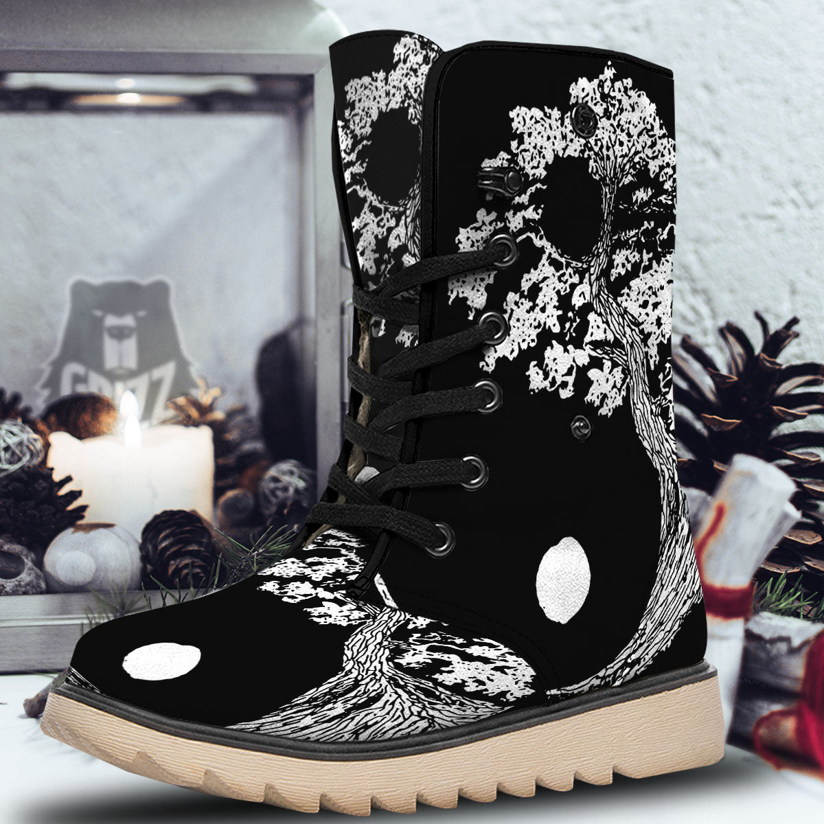 Yin Yang Roots Print Snow Boots-grizzshop