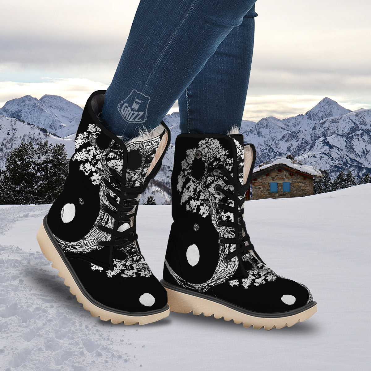 Yin Yang Roots Print Snow Boots-grizzshop