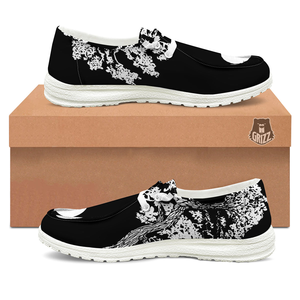 Yin Yang Roots Print White Loafers-grizzshop