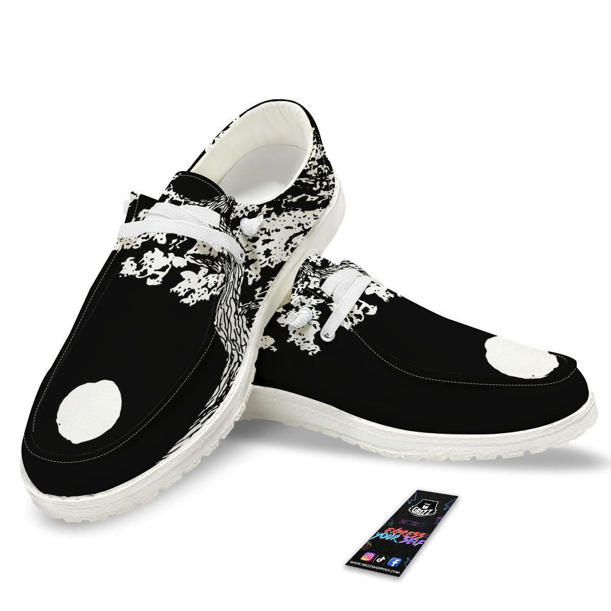 Yin Yang Roots Print White Loafers-grizzshop