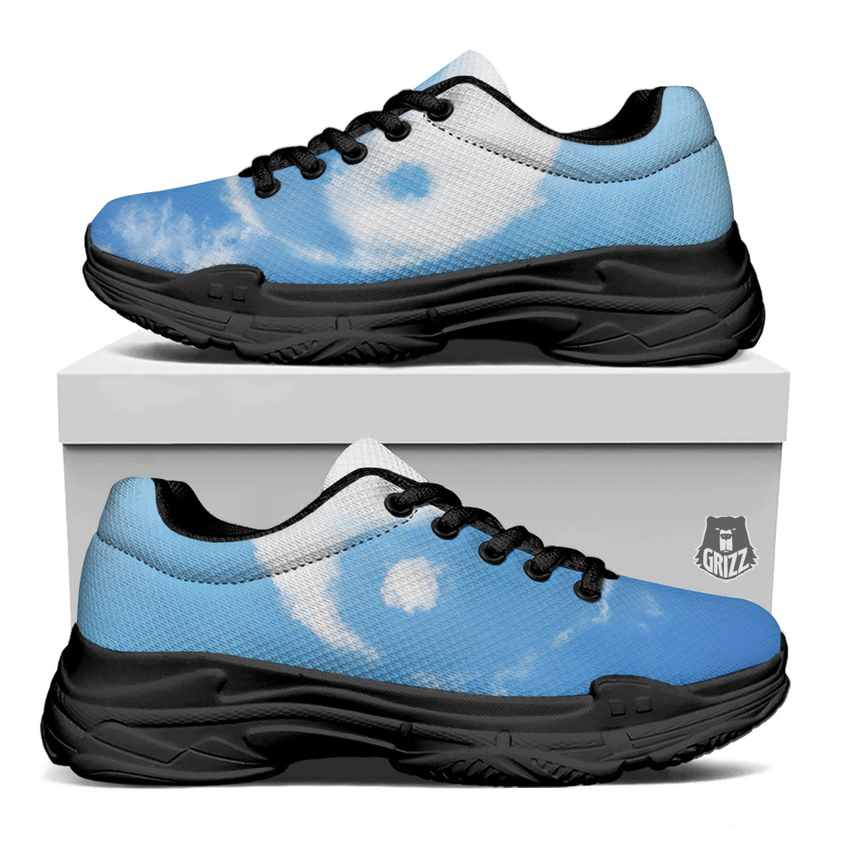 Yin Yang Space And Sky Print Black Chunky Shoes-grizzshop