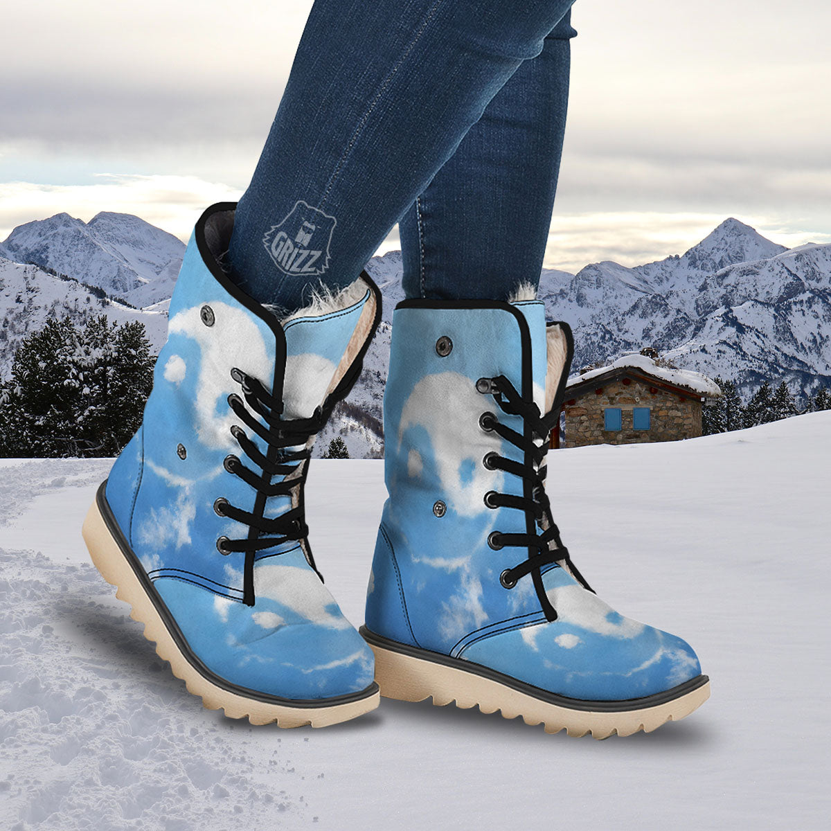 Yin Yang Space And Sky Print Snow Boots-grizzshop