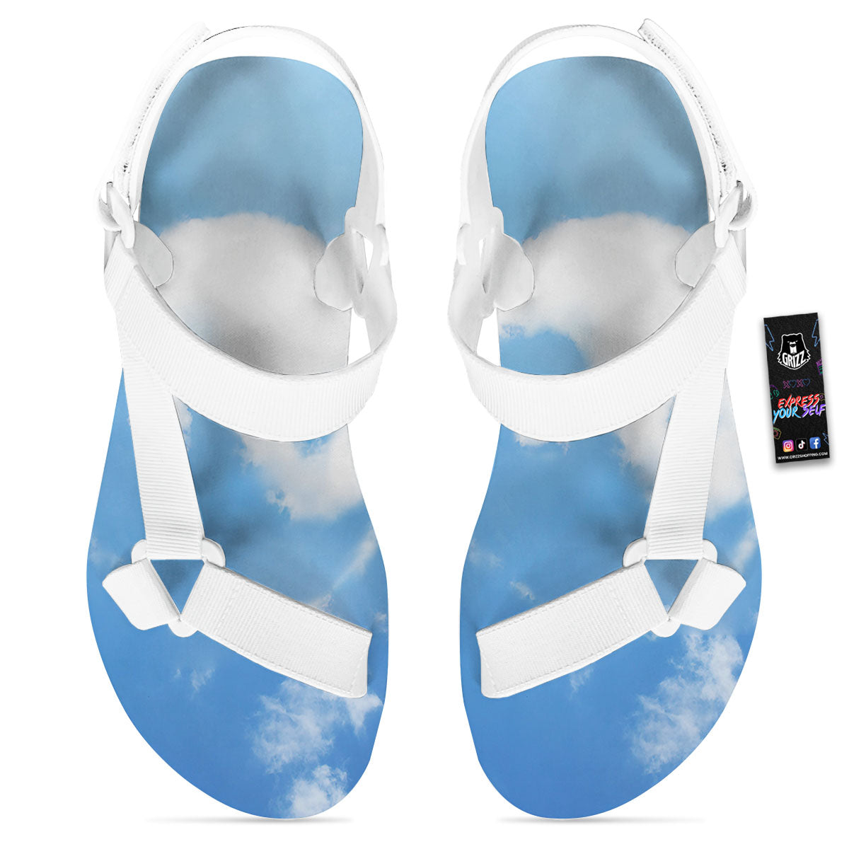 Yin Yang Space And Sky Print White Open Toe Sandals-grizzshop