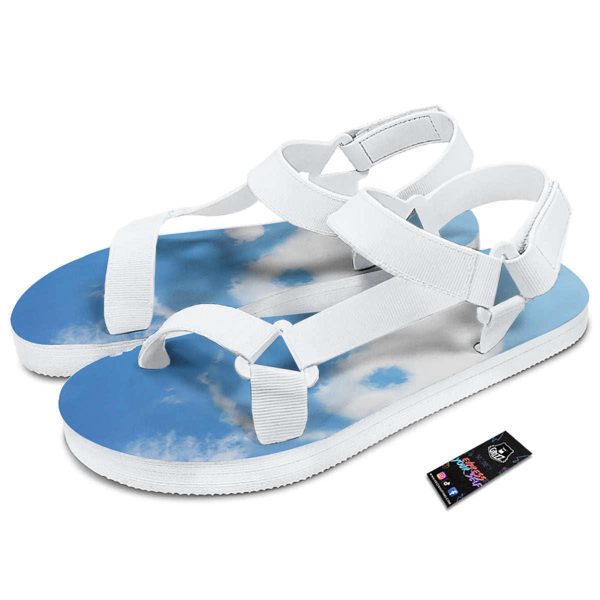 Yin Yang Space And Sky Print White Open Toe Sandals-grizzshop
