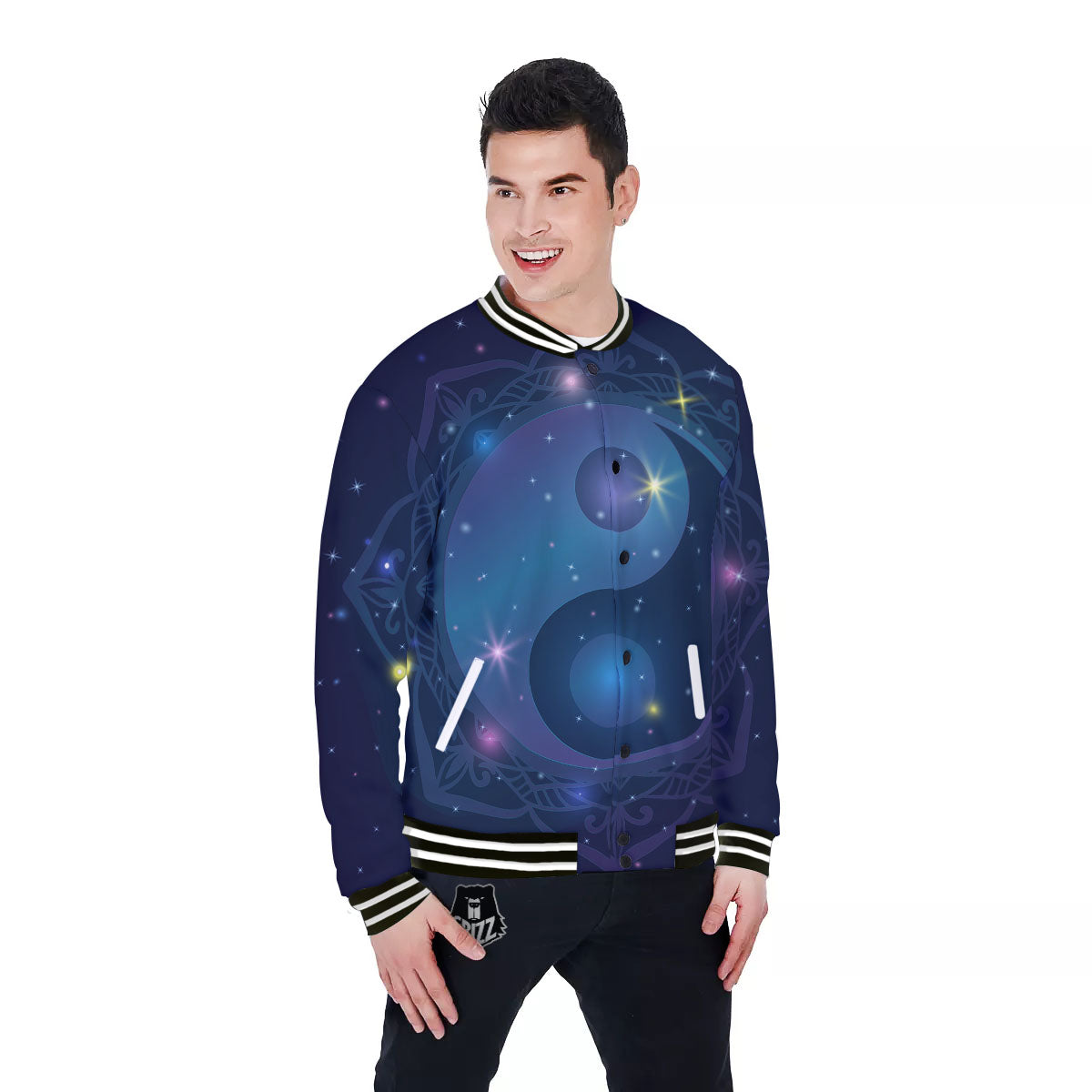 Yin Yang Space Print Baseball Jacket-grizzshop