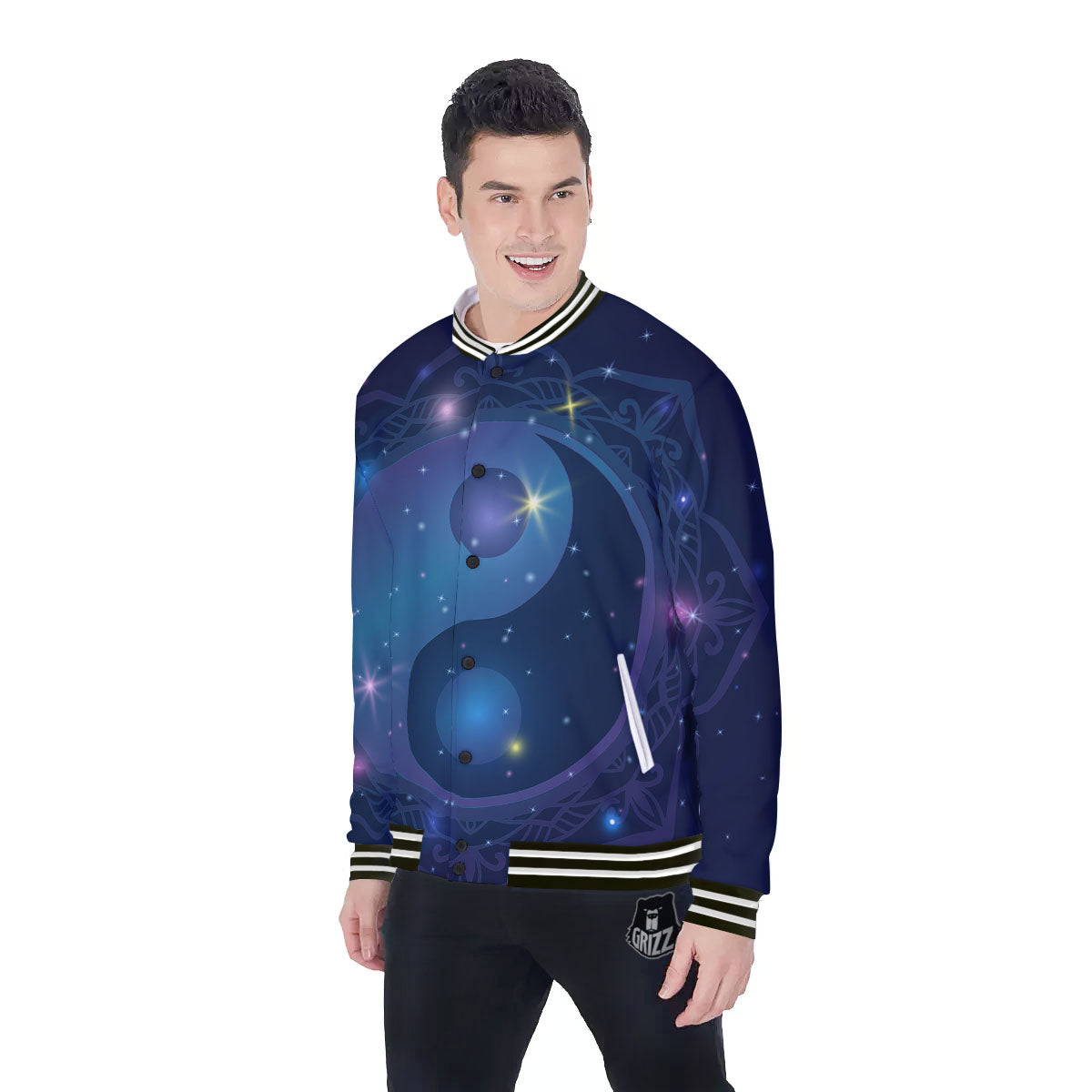 Yin Yang Space Print Baseball Jacket-grizzshop