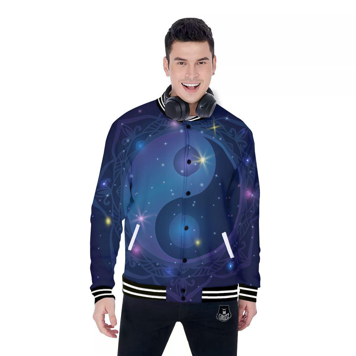Yin Yang Space Print Baseball Jacket-grizzshop