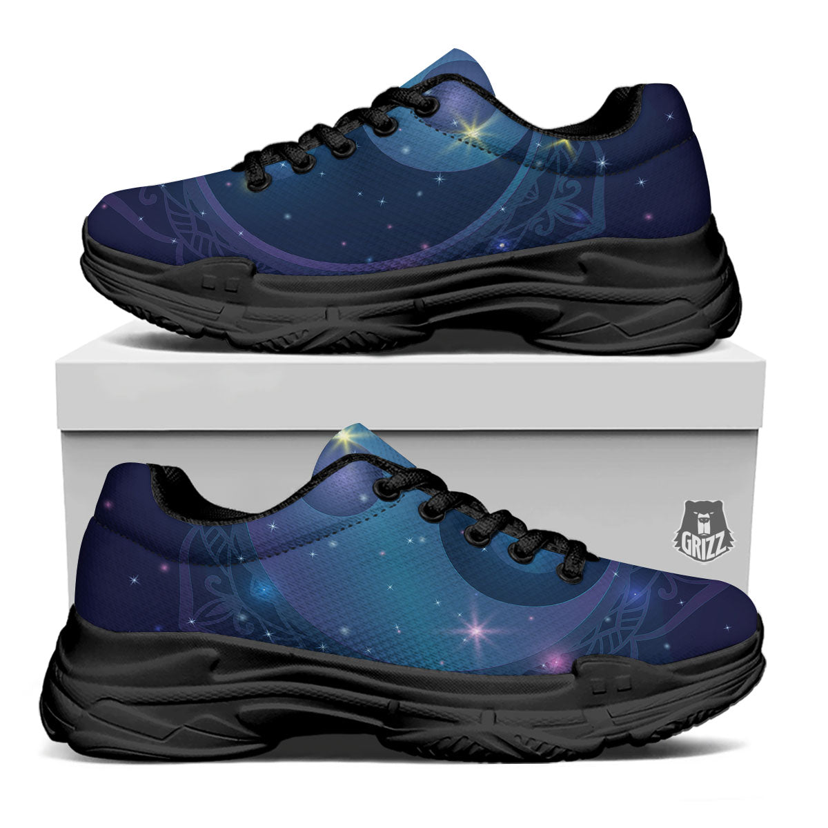 Yin Yang Space Print Black Chunky Shoes-grizzshop