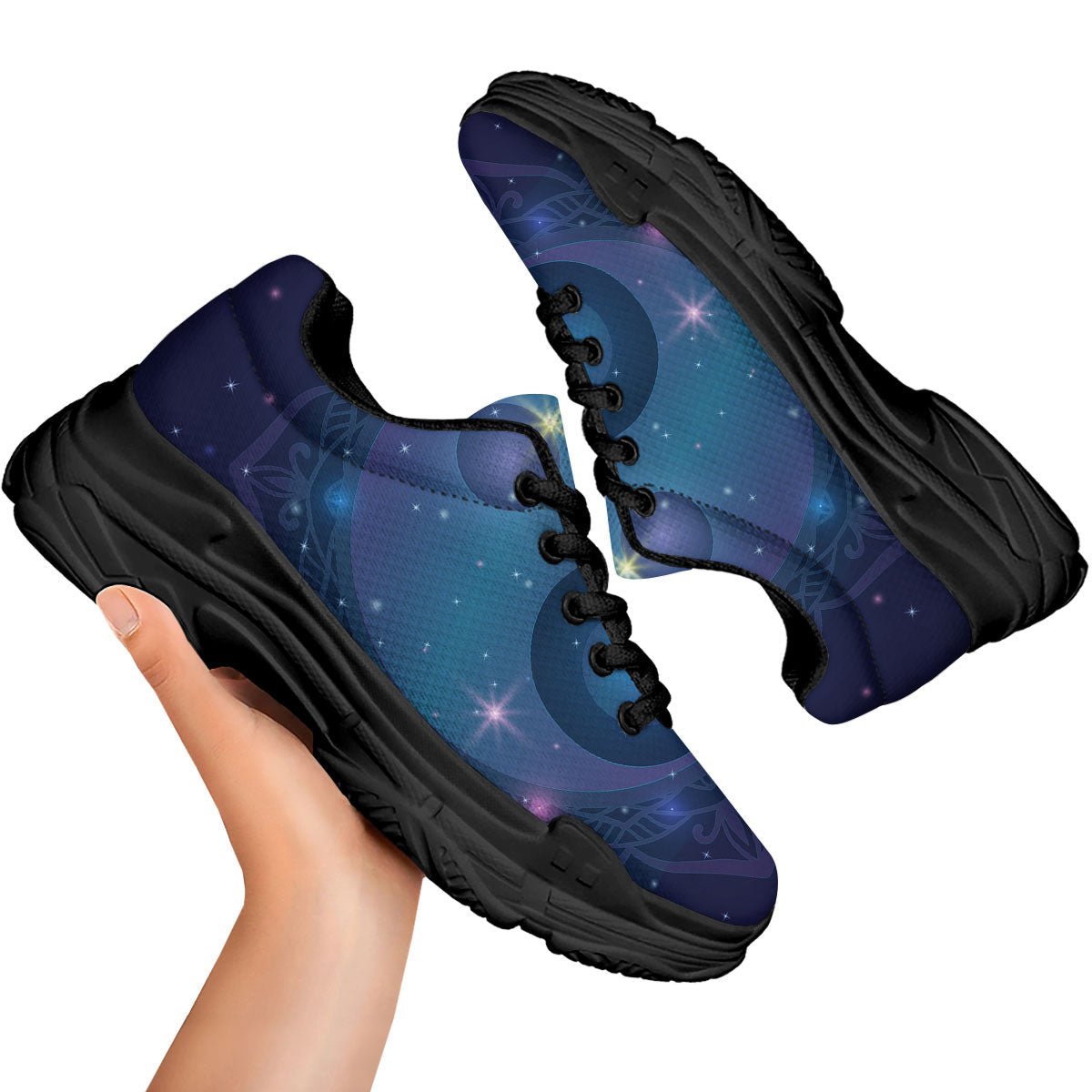 Yin Yang Space Print Black Chunky Shoes-grizzshop