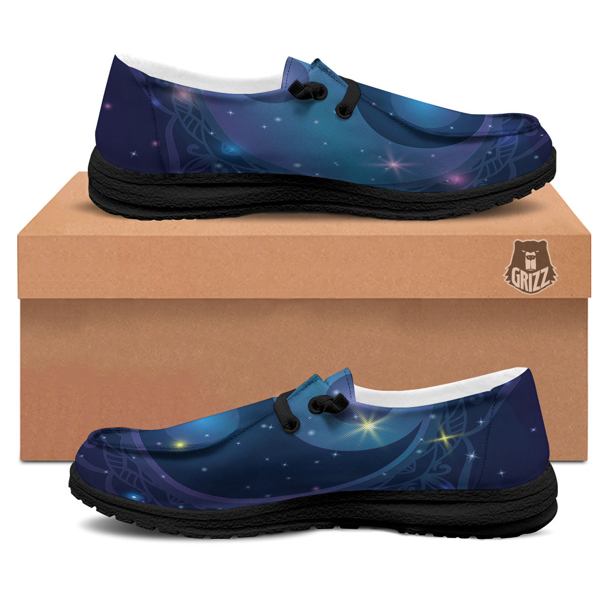 Yin Yang Space Print Black Loafers-grizzshop
