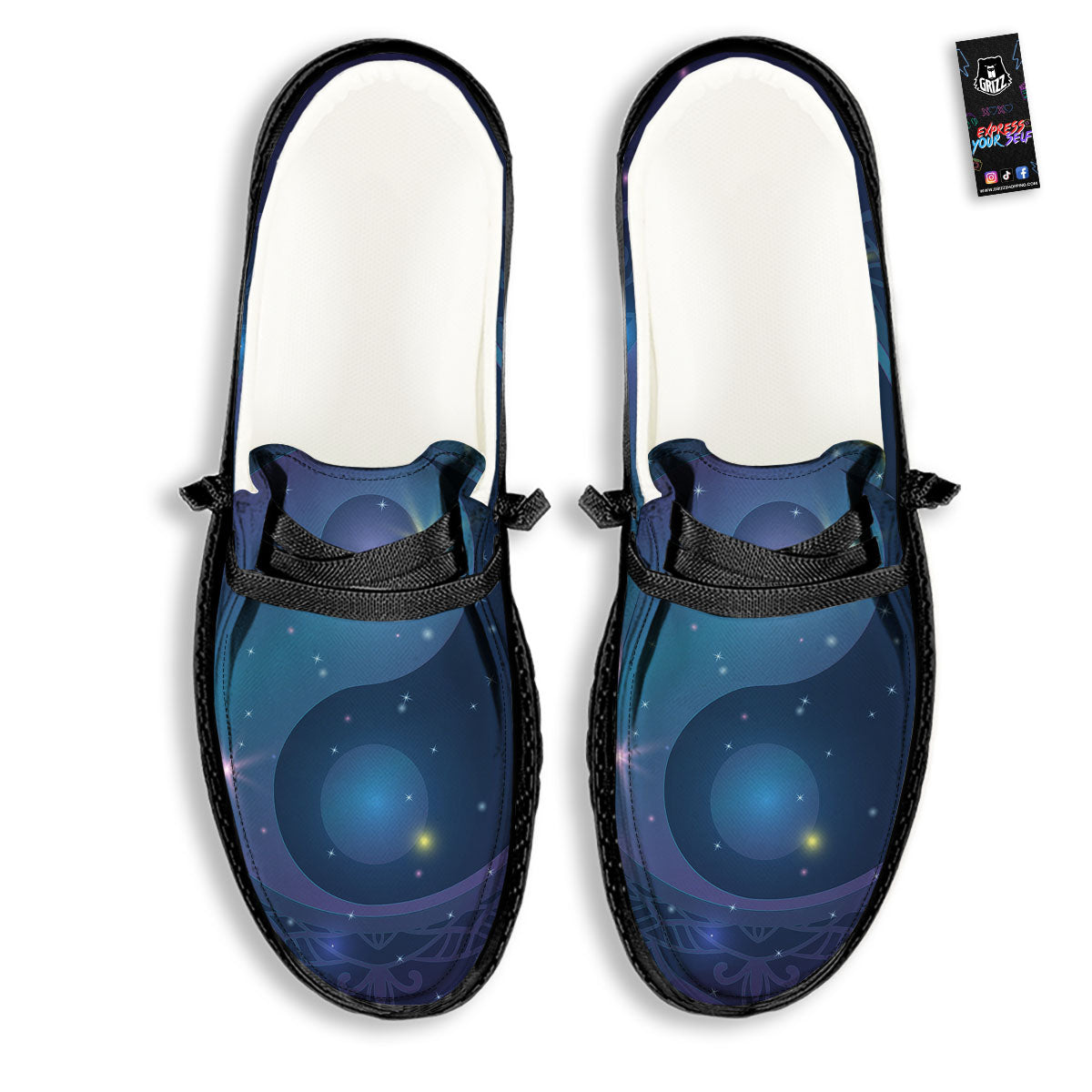 Yin Yang Space Print Black Loafers-grizzshop