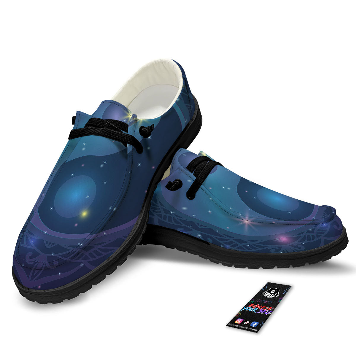 Yin Yang Space Print Black Loafers-grizzshop