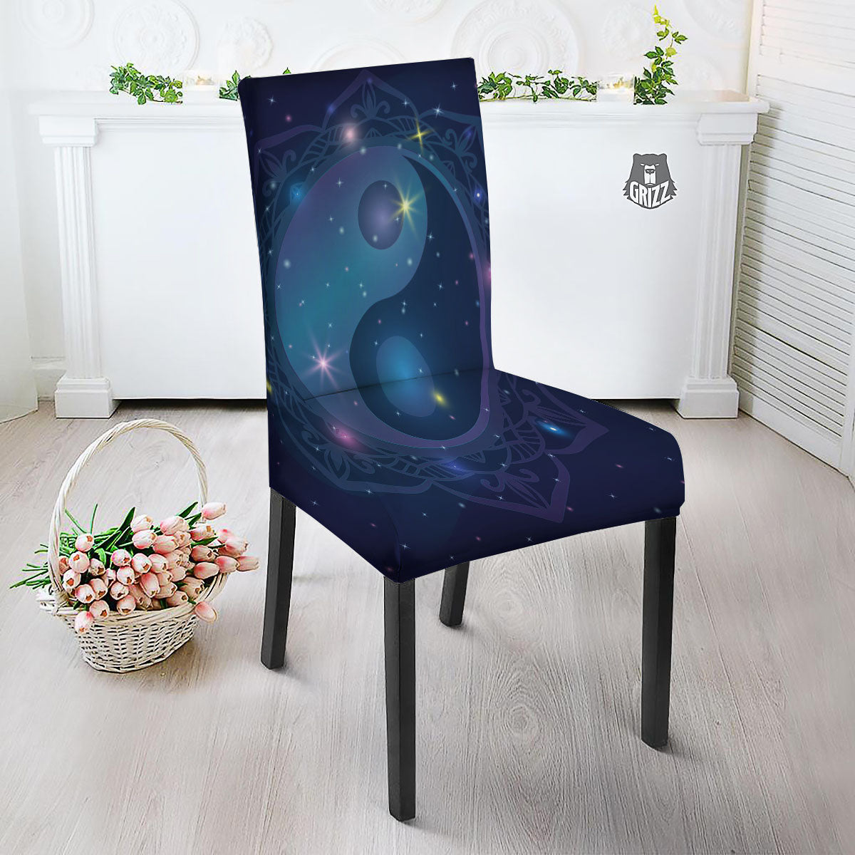Yin Yang Space Print Dining Chair Slipcover-grizzshop
