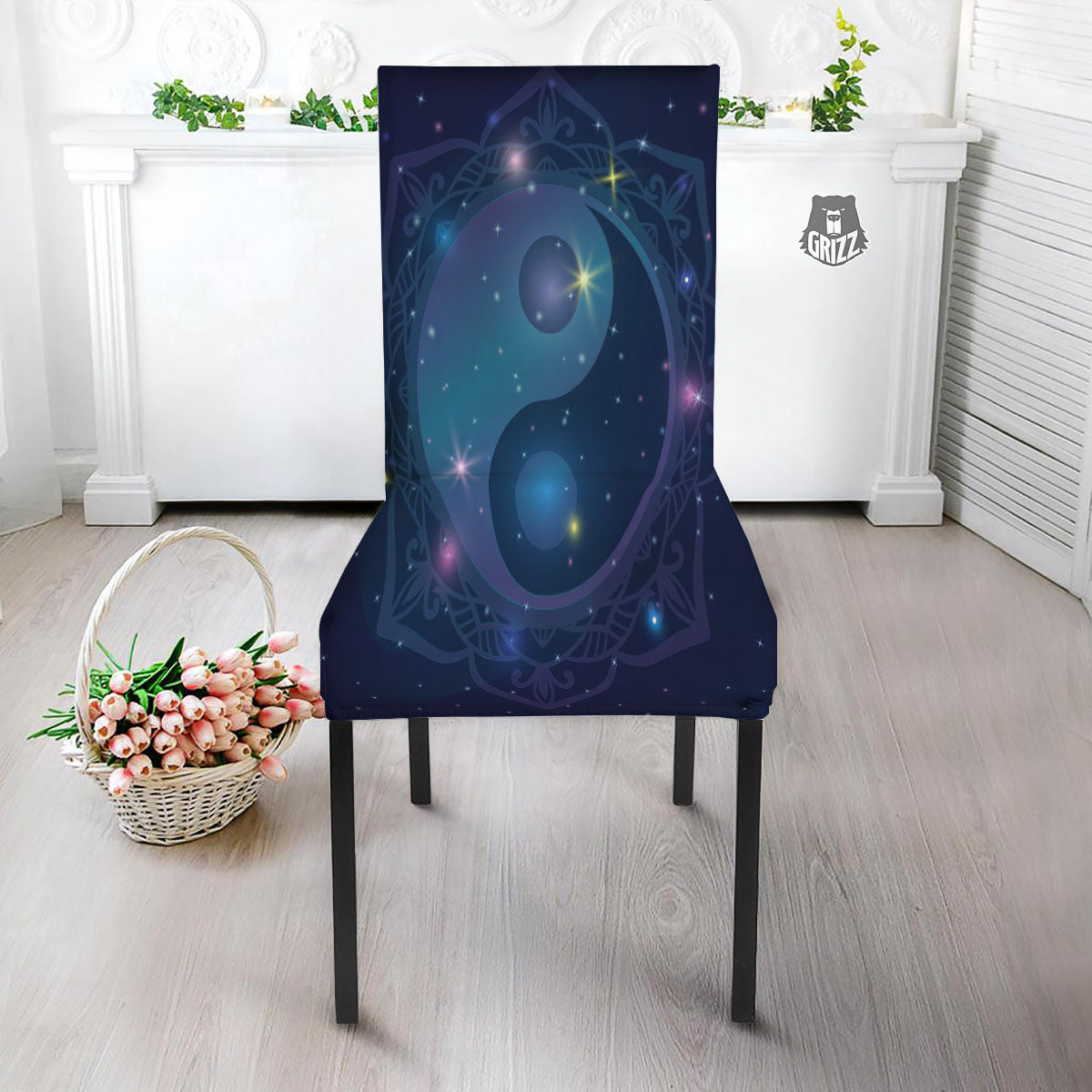 Yin Yang Space Print Dining Chair Slipcover-grizzshop