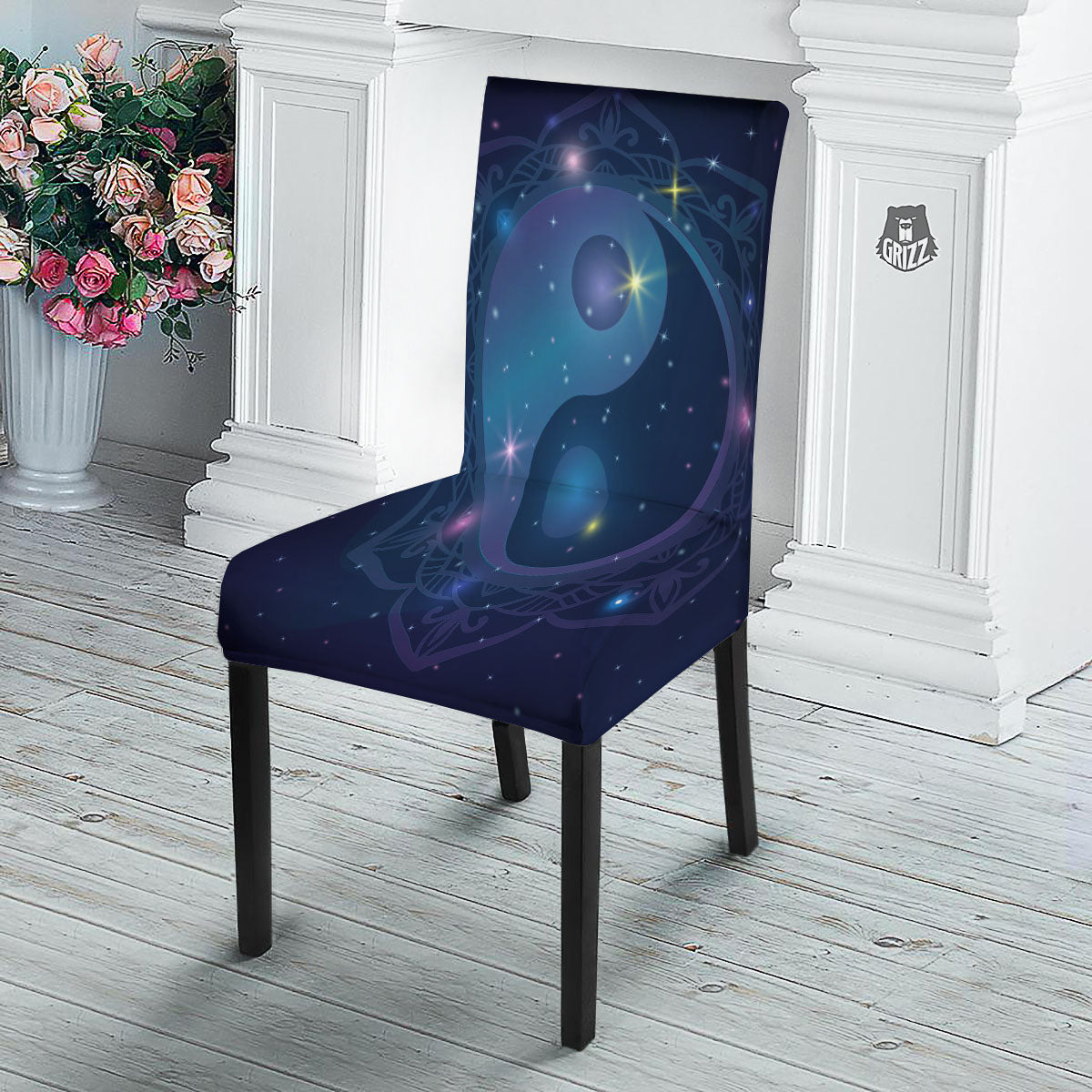 Yin Yang Space Print Dining Chair Slipcover-grizzshop