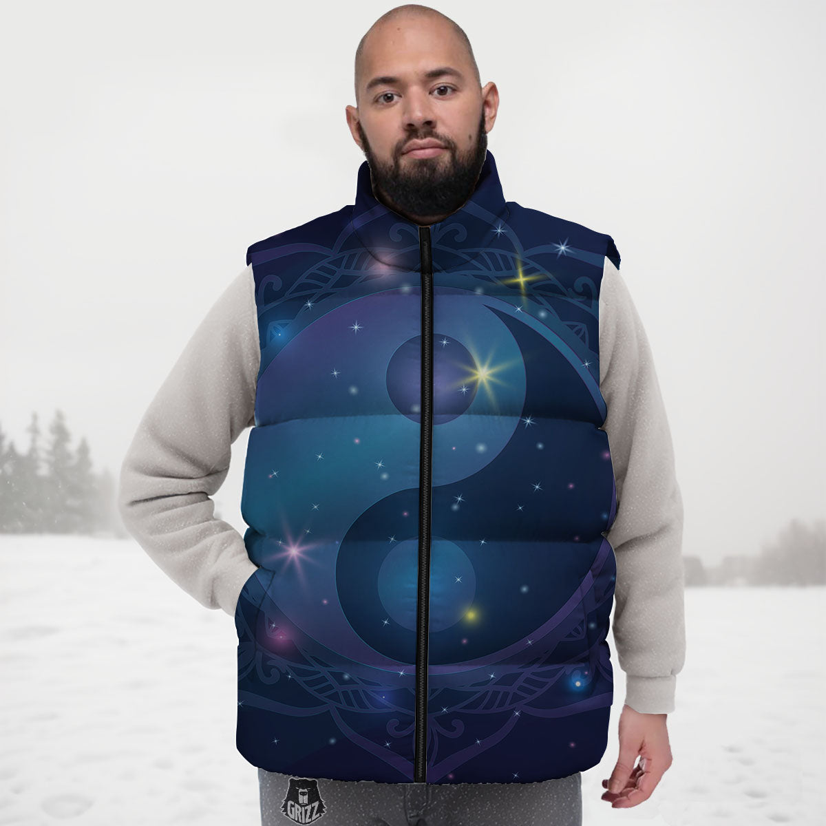 Yin Yang Space Print Down Vest