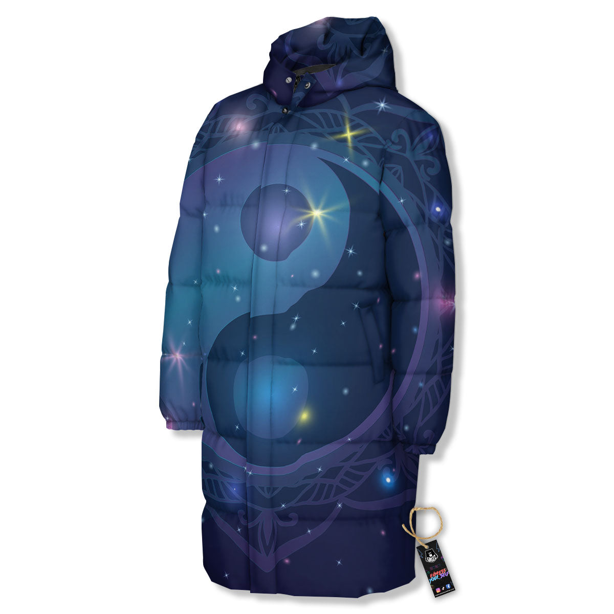 Yin Yang Space Print Long Down Jacket-grizzshop