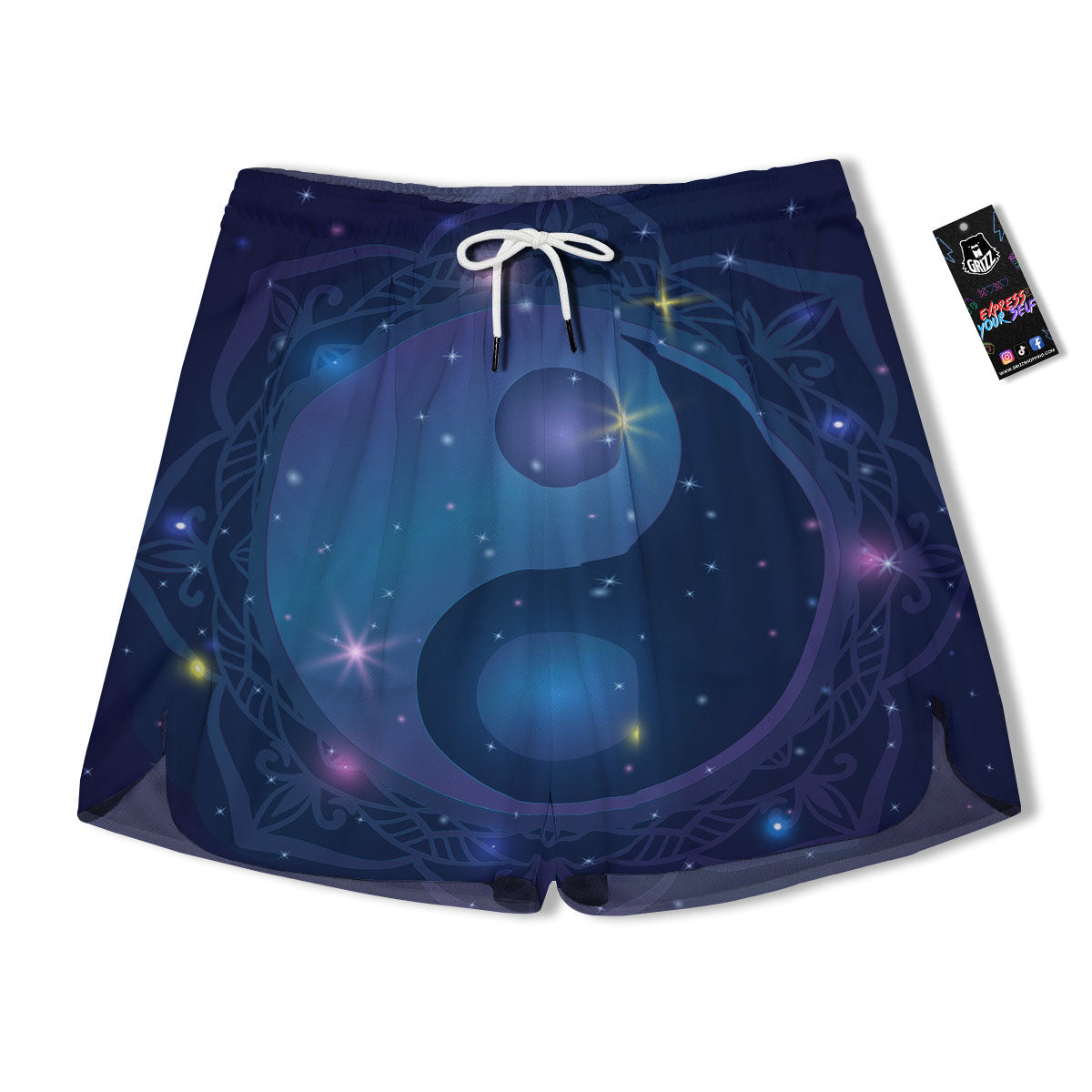 Yin Yang Space Print Men's Running Shorts-grizzshop