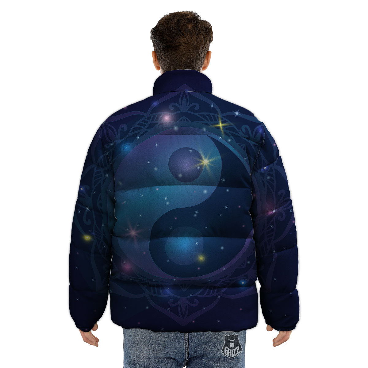 Yin Yang Space Print Puffer Jacket-grizzshop