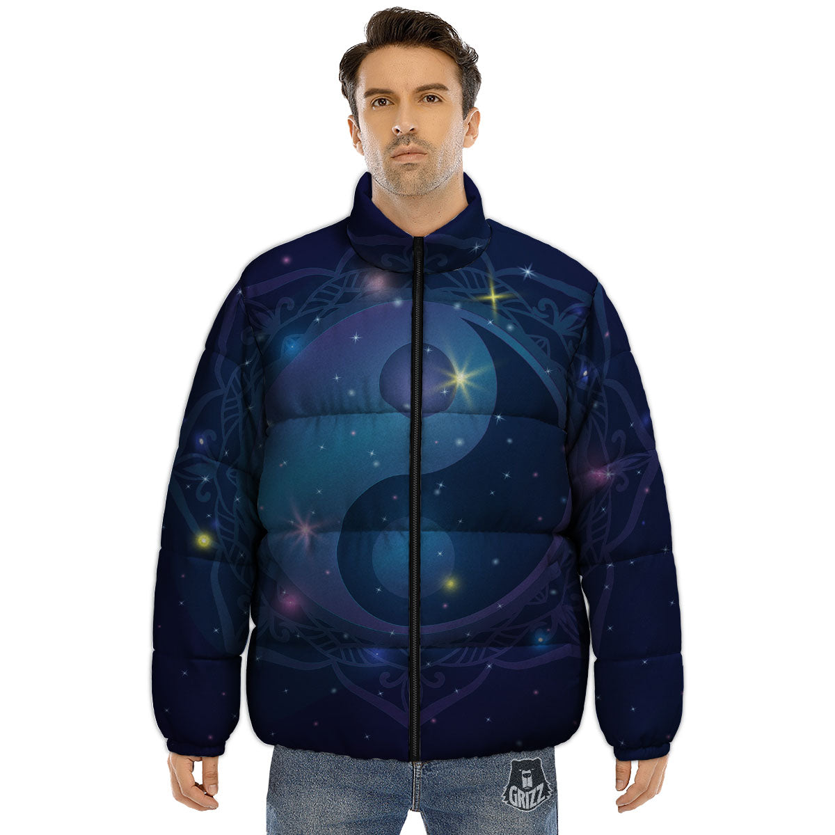 Yin Yang Space Print Puffer Jacket-grizzshop