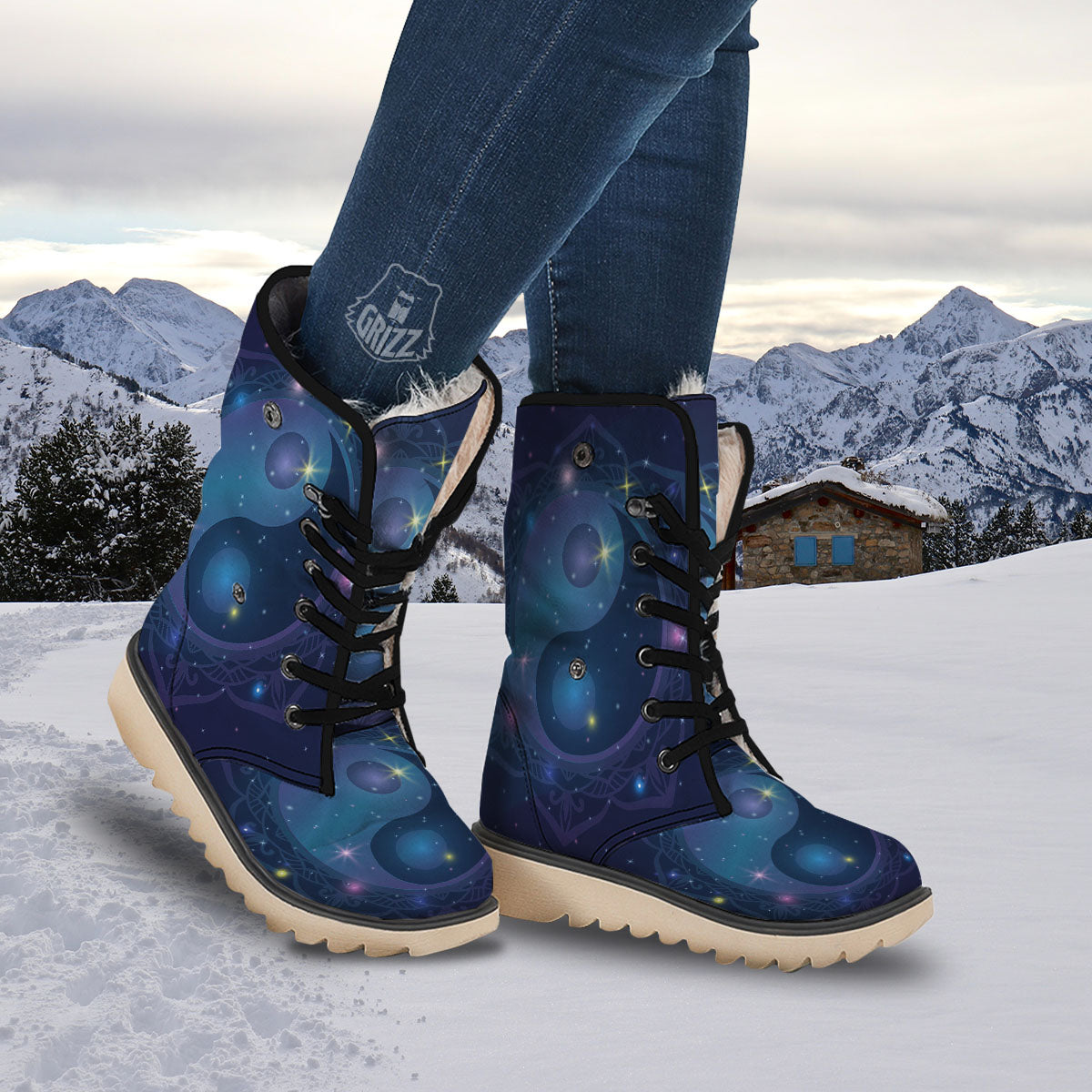 Yin Yang Space Print Snow Boots-grizzshop