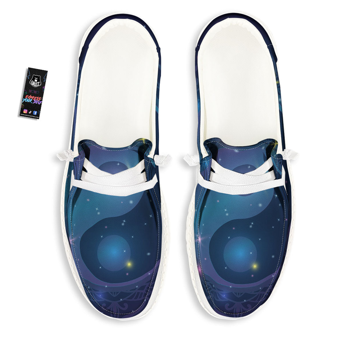 Yin Yang Space Print White Loafers-grizzshop