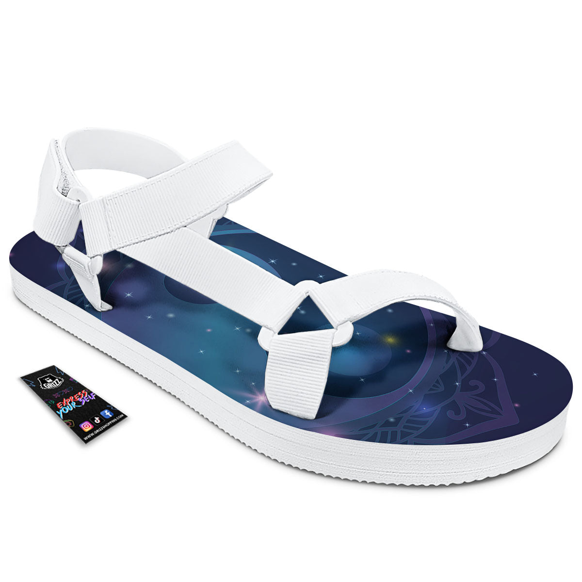 Yin Yang Space Print White Open Toe Sandals-grizzshop