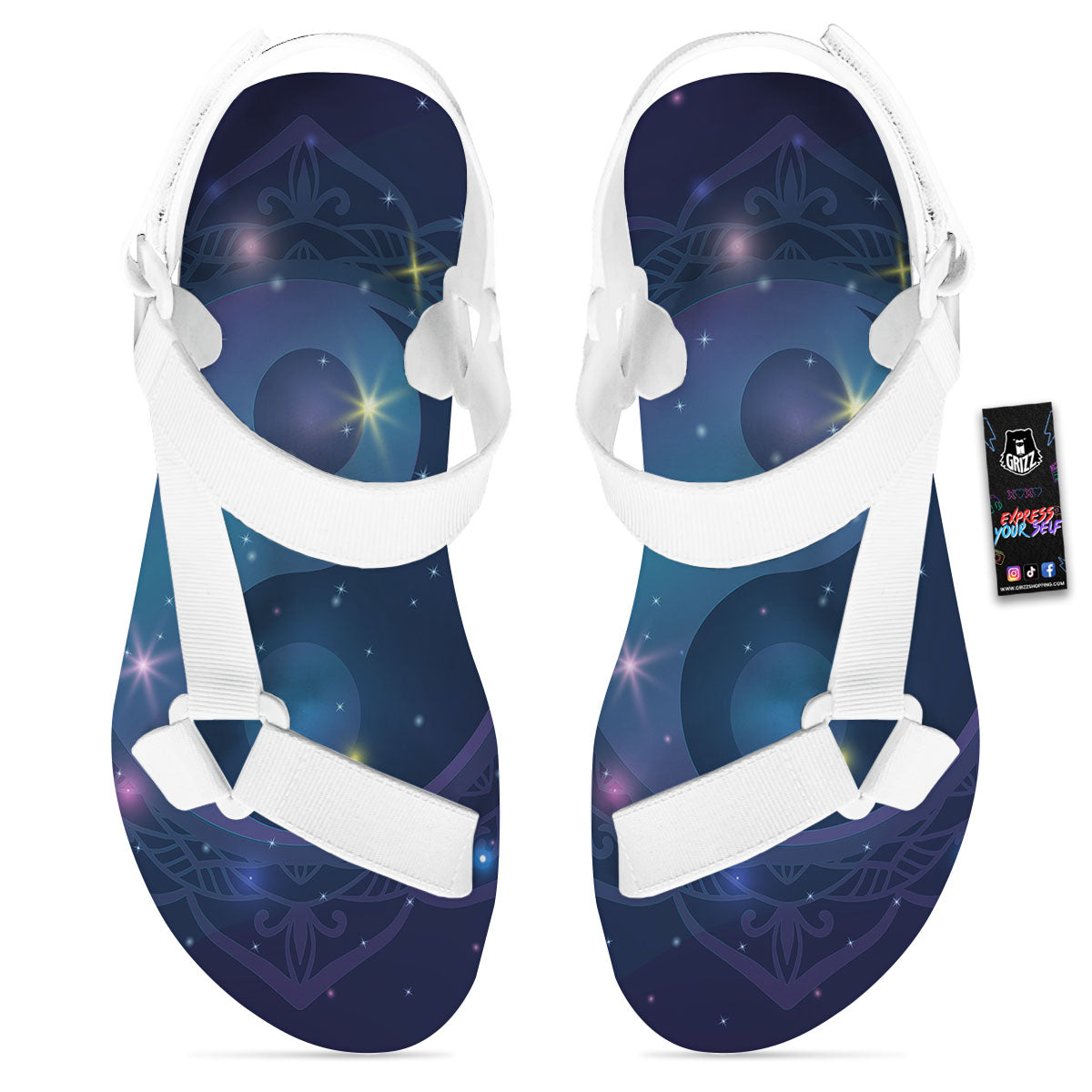 Yin Yang Space Print White Open Toe Sandals-grizzshop
