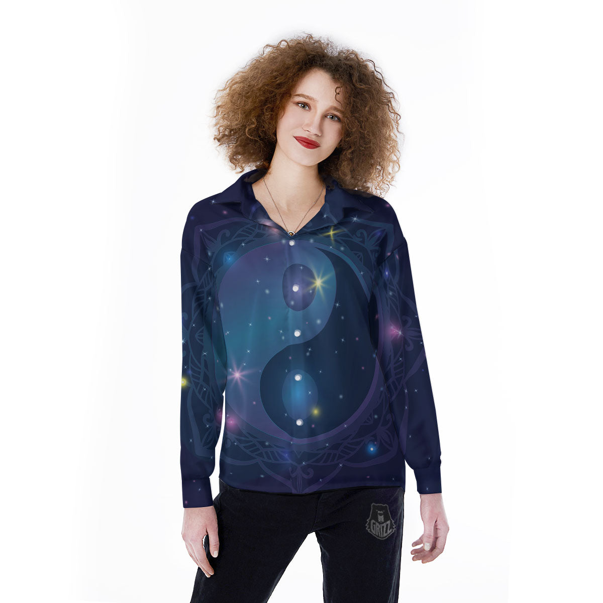 Yin Yang Space Print Women's Long Sleeve Shirts-grizzshop
