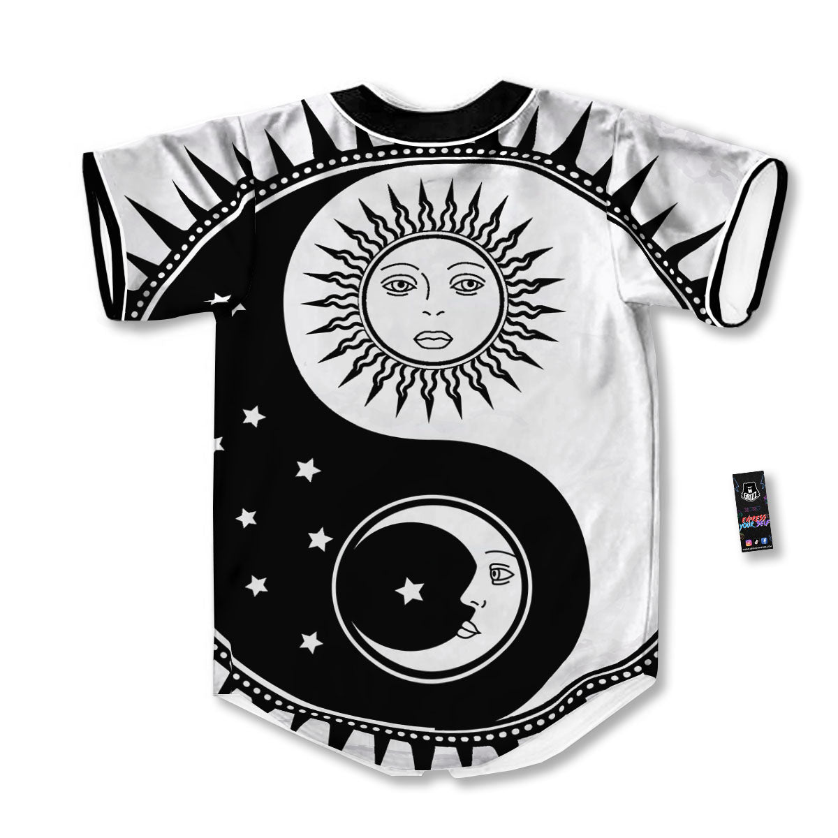 Yin Yang Sun White And Black Print Baseball Jersey-grizzshop