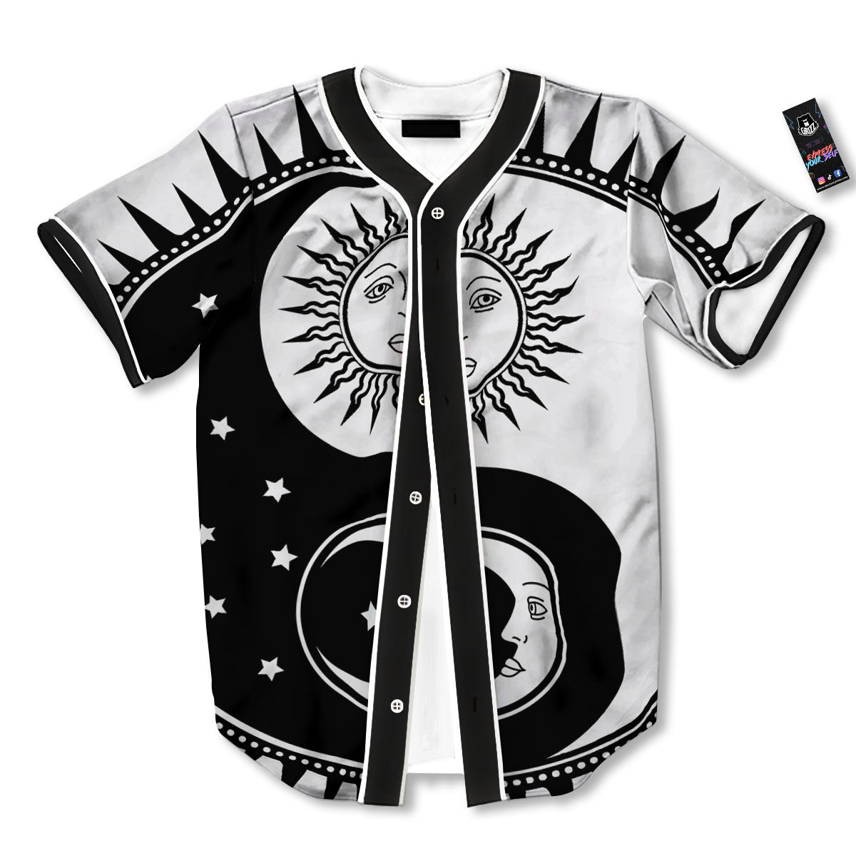 Yin Yang Sun White And Black Print Baseball Jersey-grizzshop