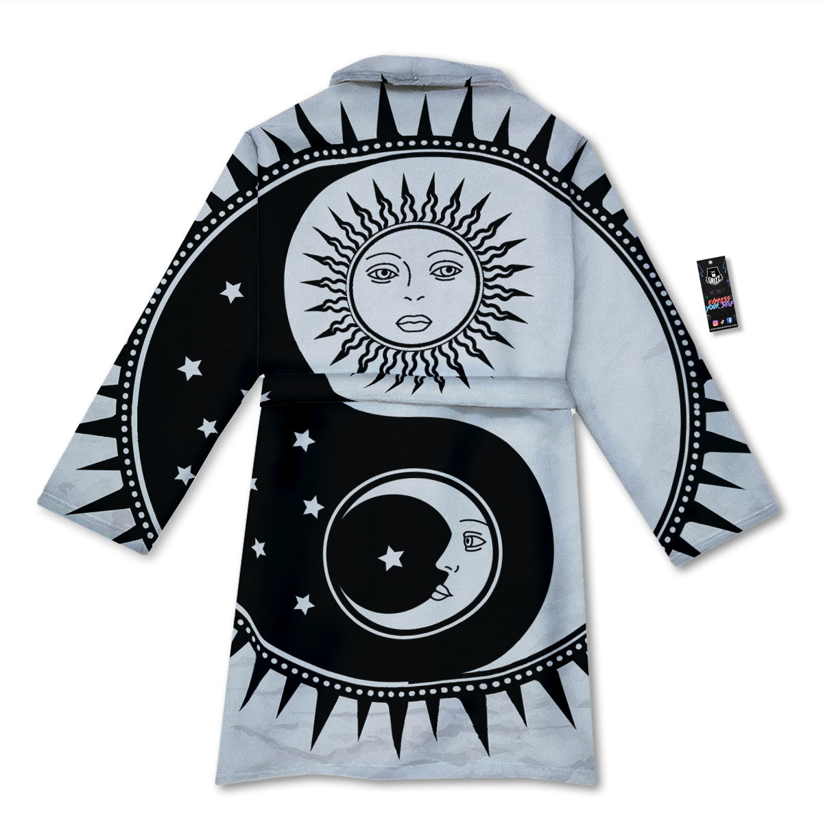 Yin Yang Sun White And Black Print Bathrobe-grizzshop
