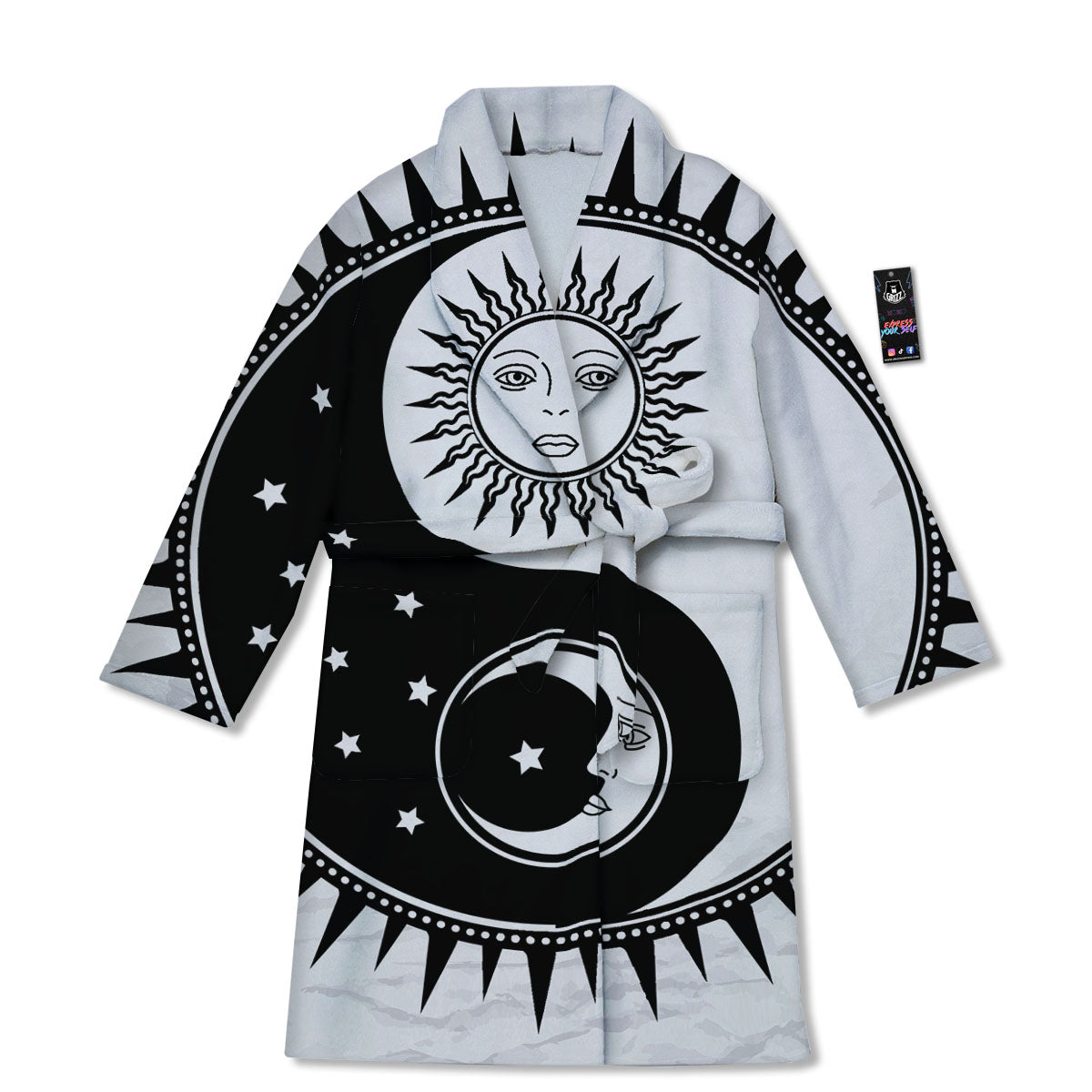 Yin Yang Sun White And Black Print Bathrobe-grizzshop