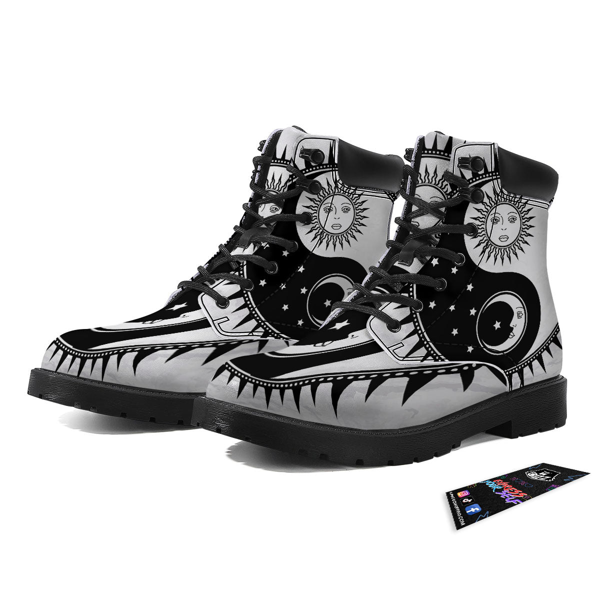 Yin Yang Sun White And Black Print Boots-grizzshop