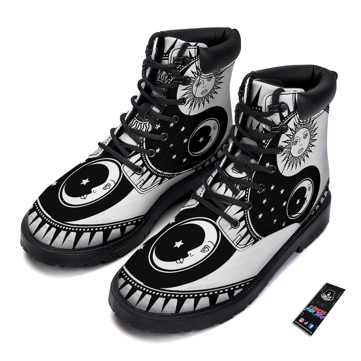 Yin Yang Sun White And Black Print Boots-grizzshop