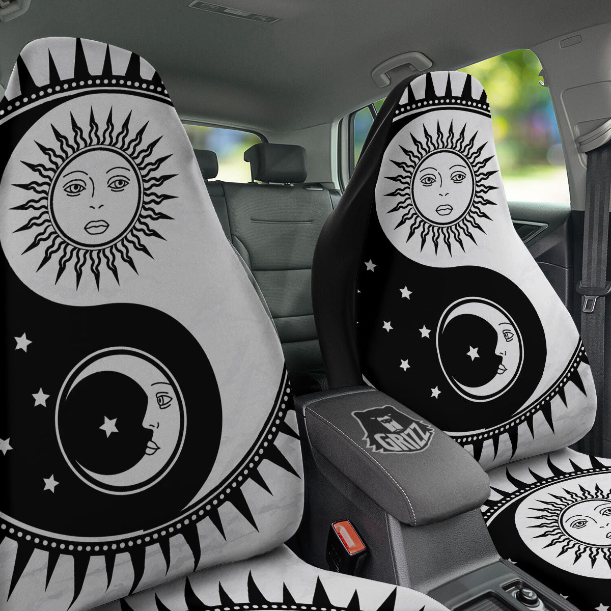 Yin Yang Sun White And Black Print Car Seat Covers-grizzshop