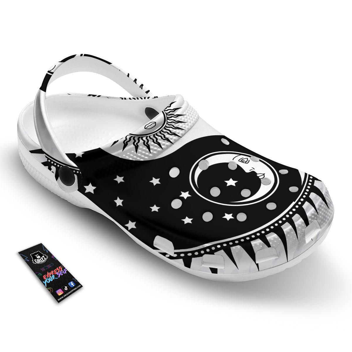 Yin Yang Sun White And Black Print Clog-grizzshop