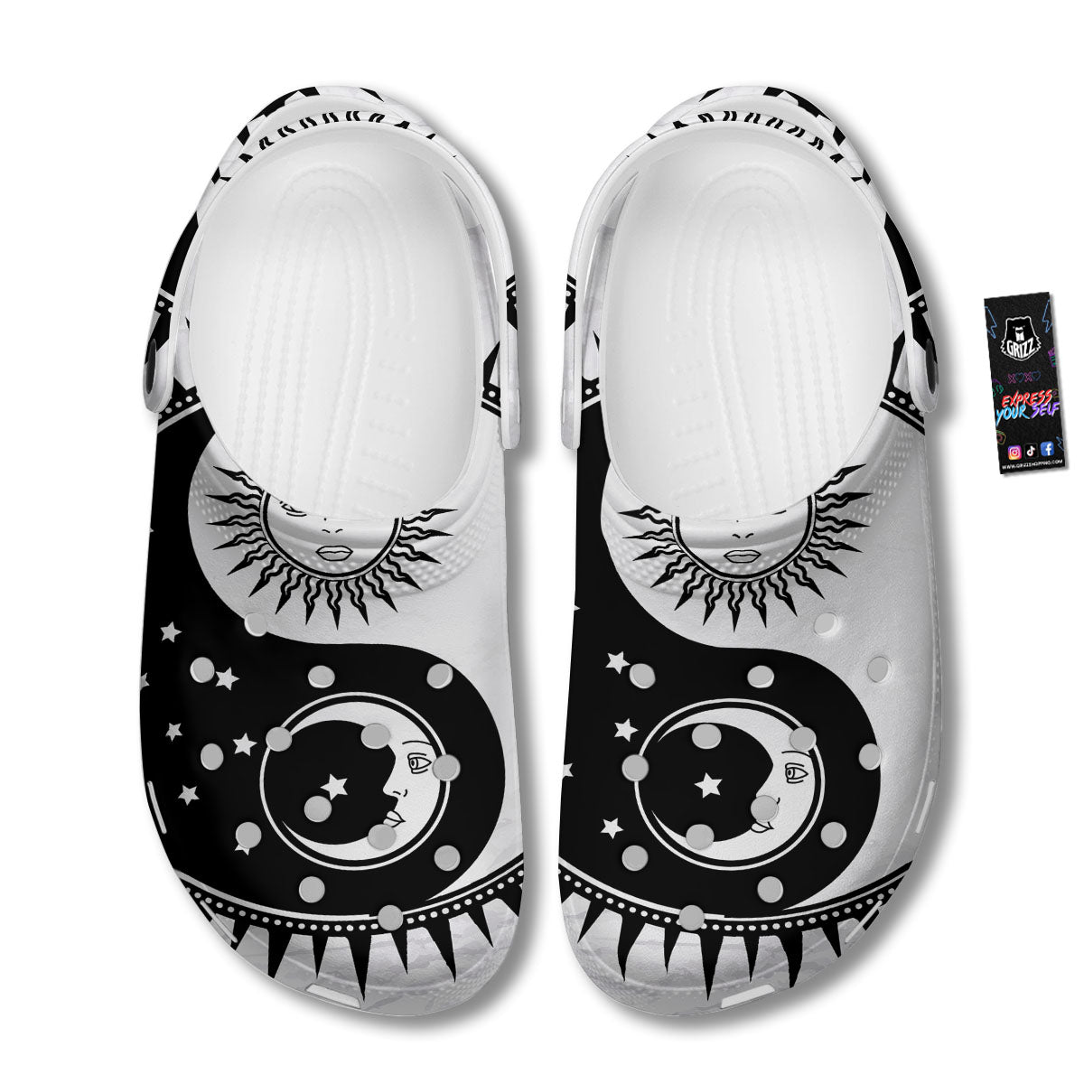 Yin Yang Sun White And Black Print Clog-grizzshop