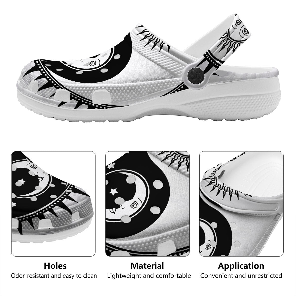 Yin Yang Sun White And Black Print Clog-grizzshop