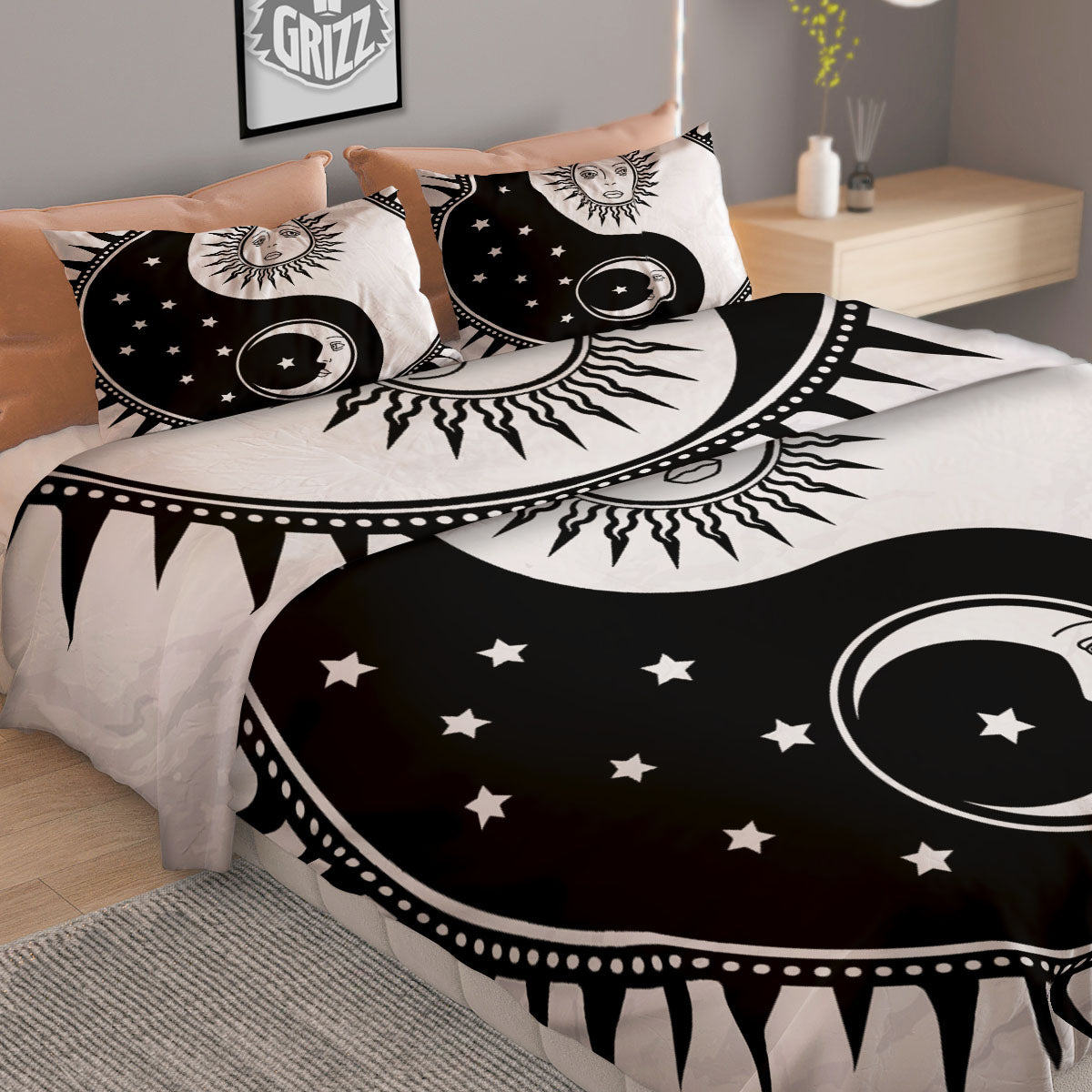 Yin Yang Sun White And Black Print Duvet Cover Bedding Set