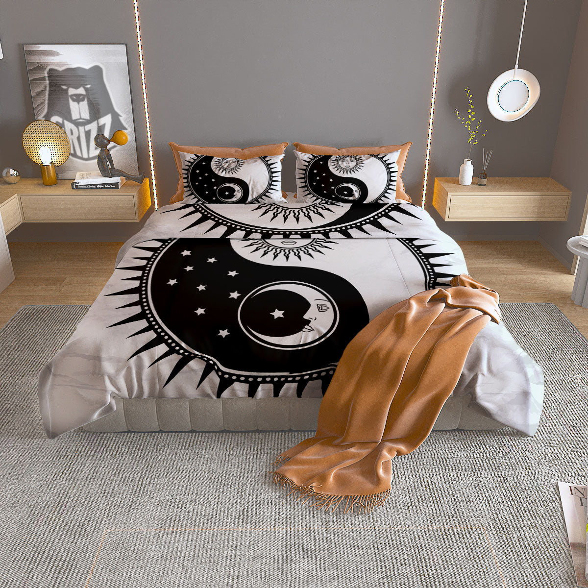 Yin Yang Sun White And Black Print Duvet Cover Bedding Set