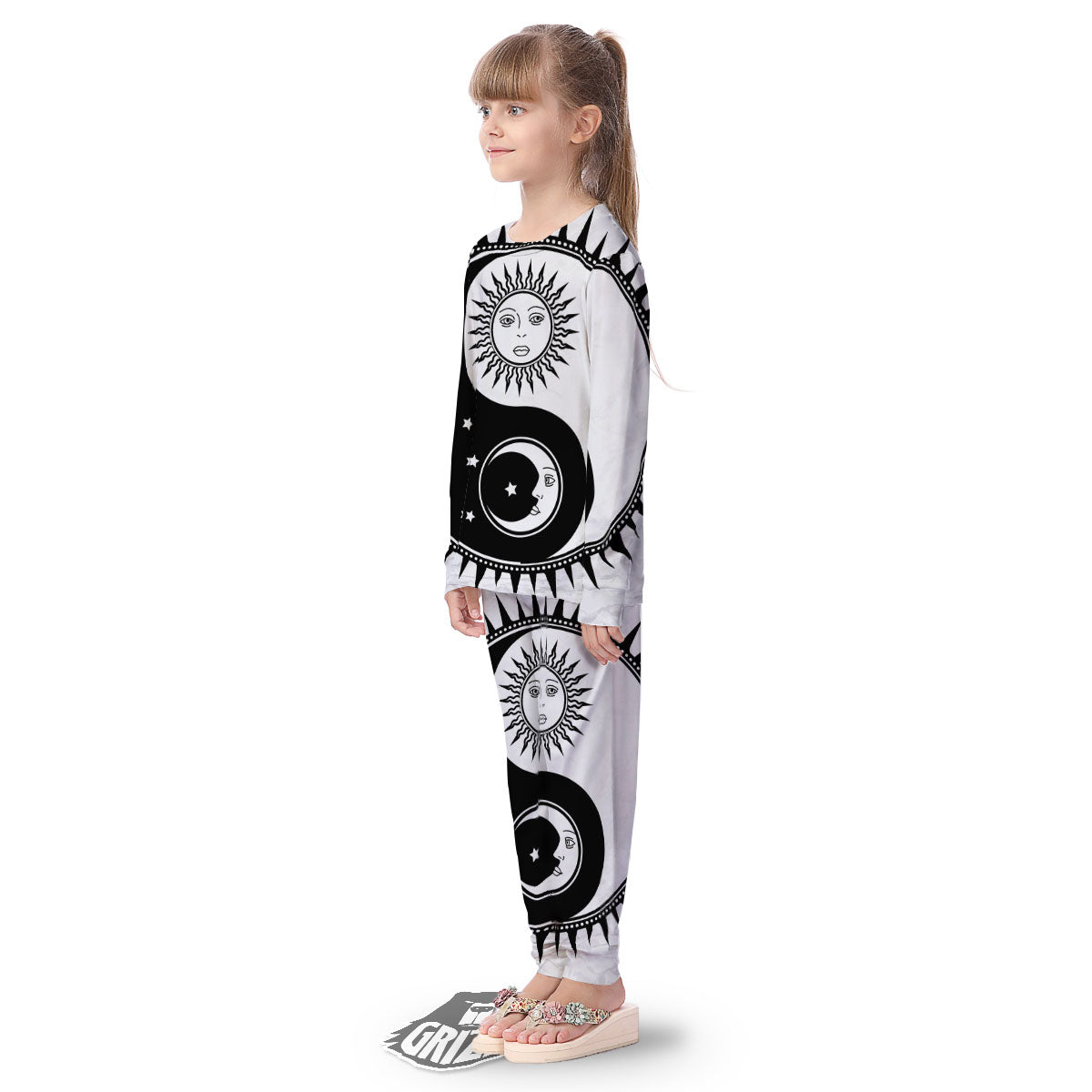Yin Yang Sun White And Black Print Kid's Pajamas-grizzshop