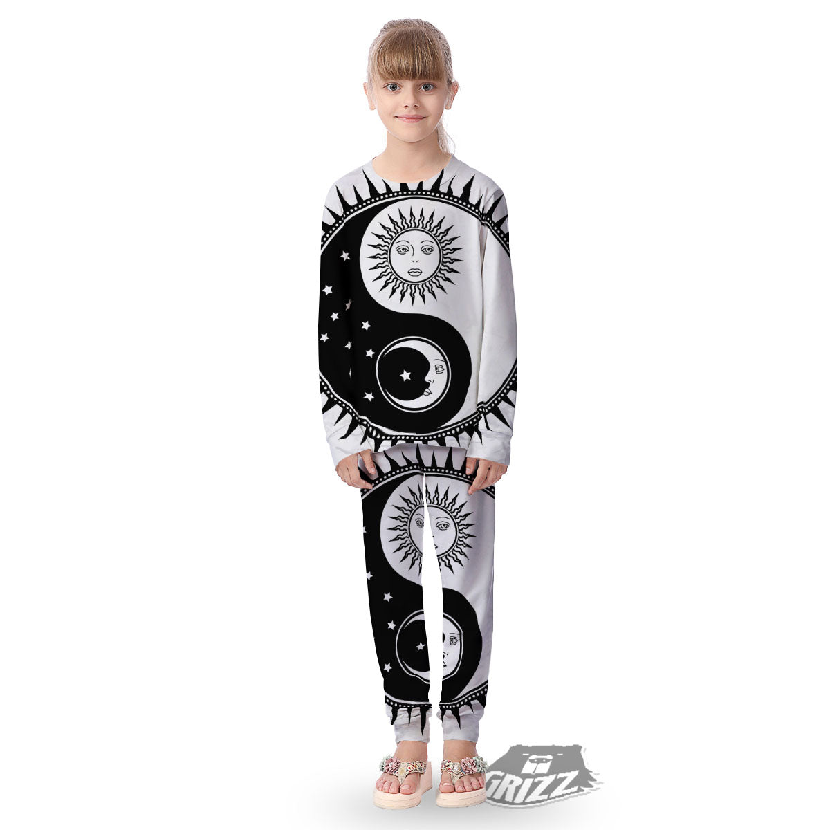 Yin Yang Sun White And Black Print Kid's Pajamas-grizzshop