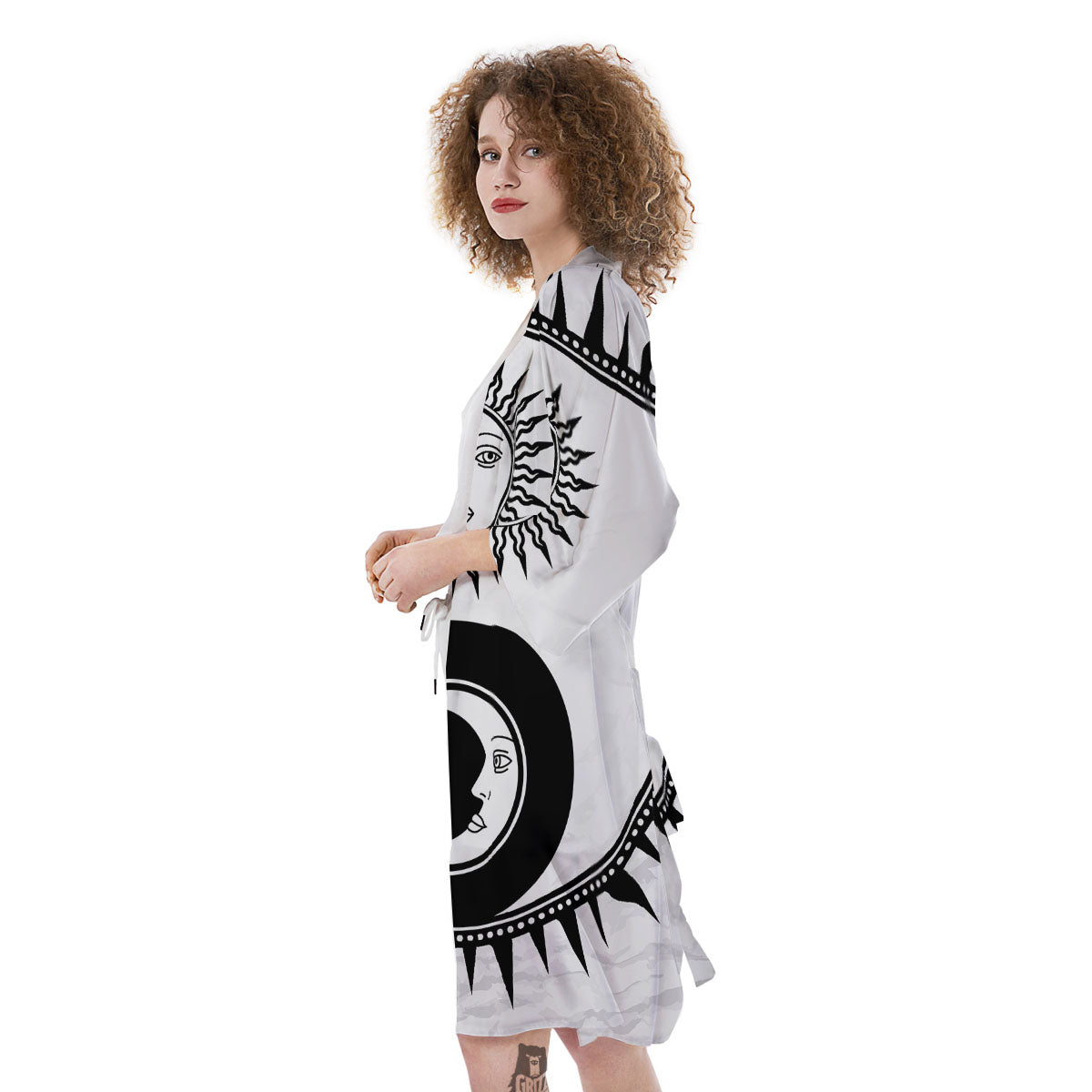 Yin Yang Sun White And Black Print Kimono-grizzshop