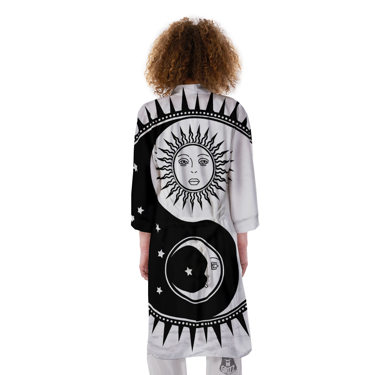 Yin Yang Sun White And Black Print Kimono-grizzshop