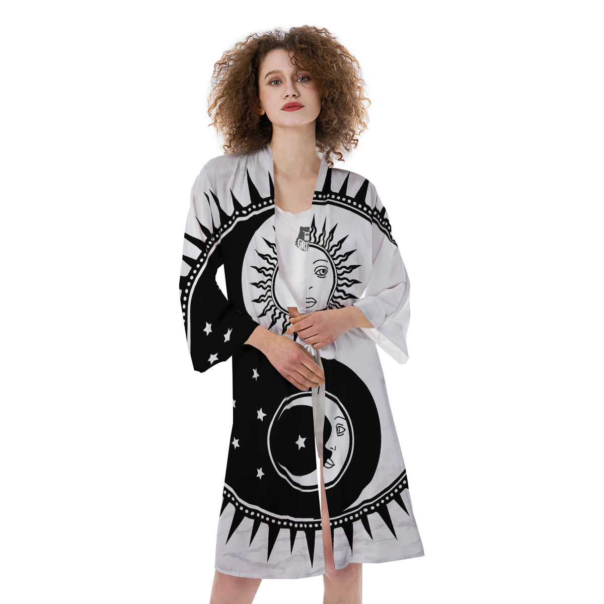 Yin Yang Sun White And Black Print Kimono-grizzshop