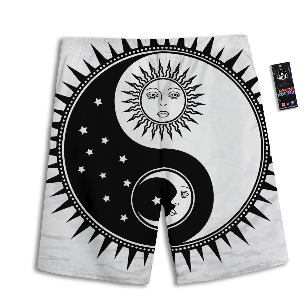 Yin Yang Sun White And Black Print Men's Athletic Shorts